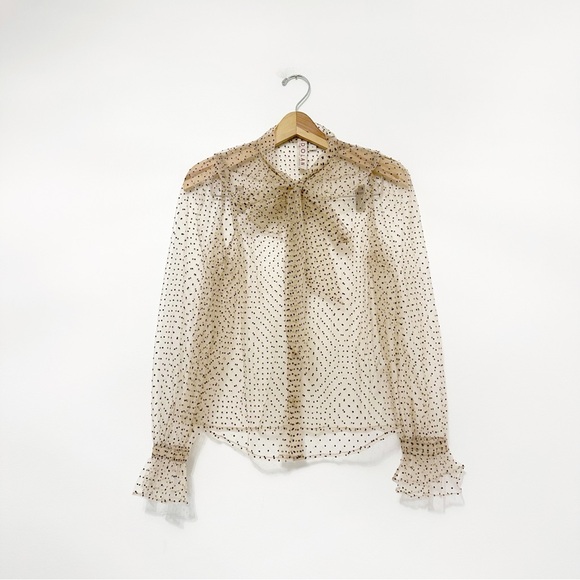 Anthropologie Sheer Polka Dot Blouse - Black and Tan - Picture 4 of 7